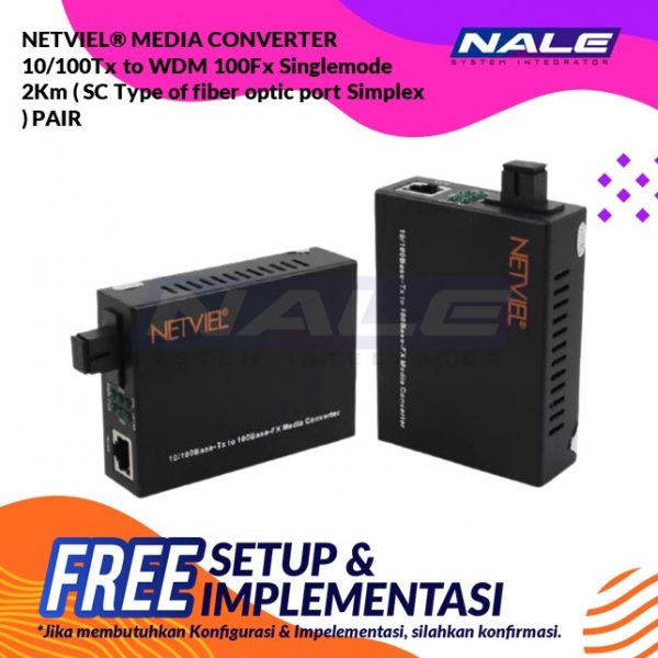 NETVIEL® MEDIA CONVERTER 10/100Tx to WDM 100Fx Singlemode 2Km ( SC Type of fiber optic port Simplex ) PAIR